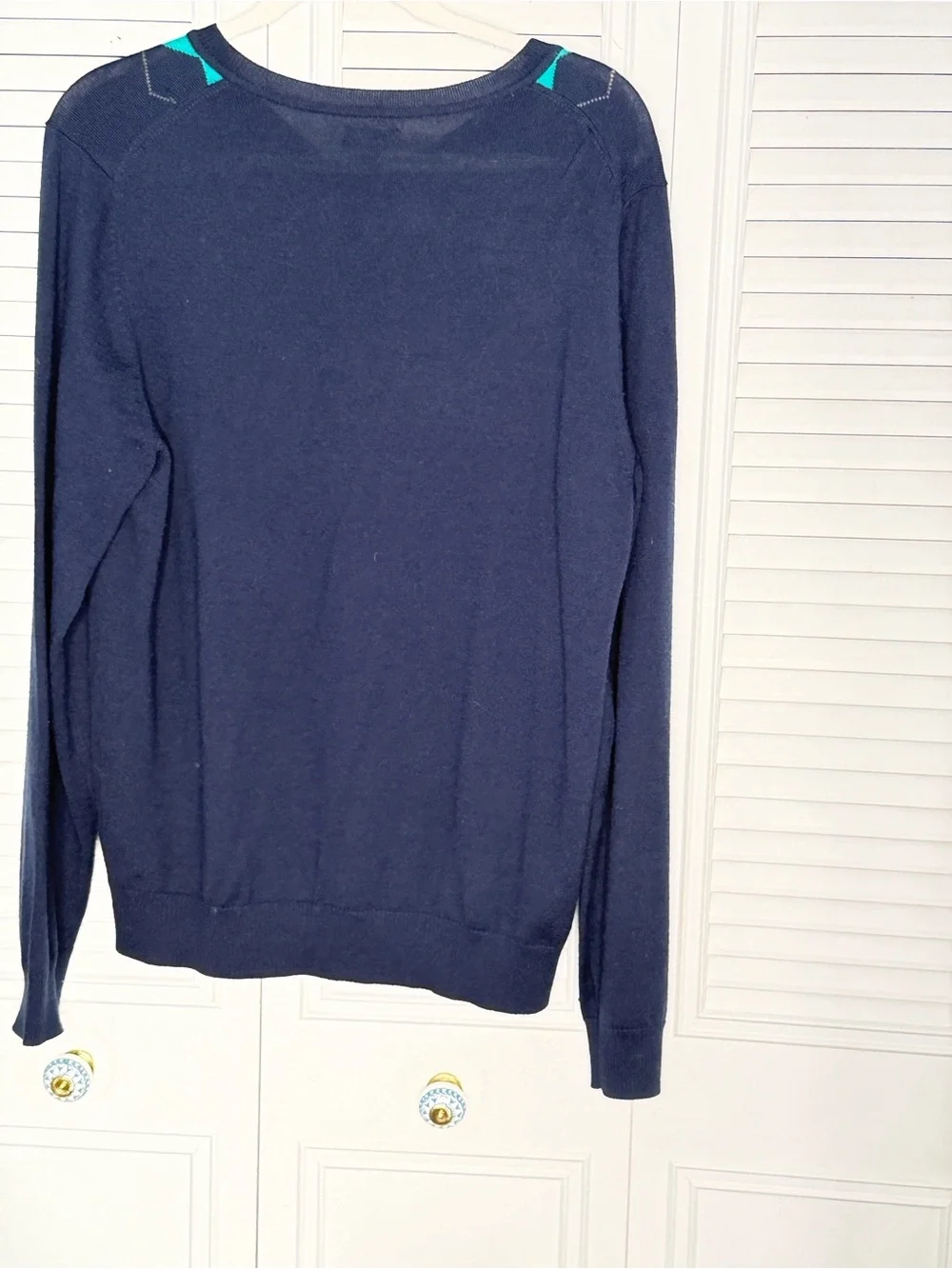 Apt. 9 Men’s Merino Wool Blend V-Neck Argyle Sweater Navy Blue Teal Gray M